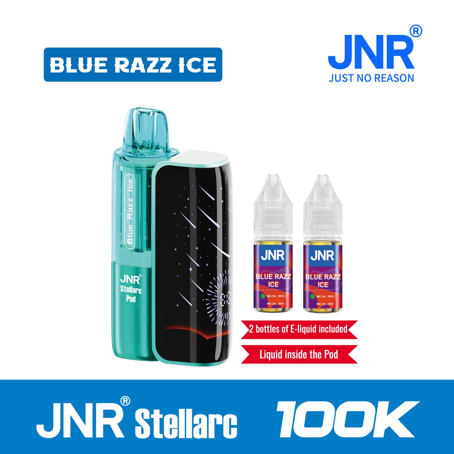 BlueRazz ICE | JNR Stellarc 100K Puffs Kit - Refillable & Replaceable Pod Vape
